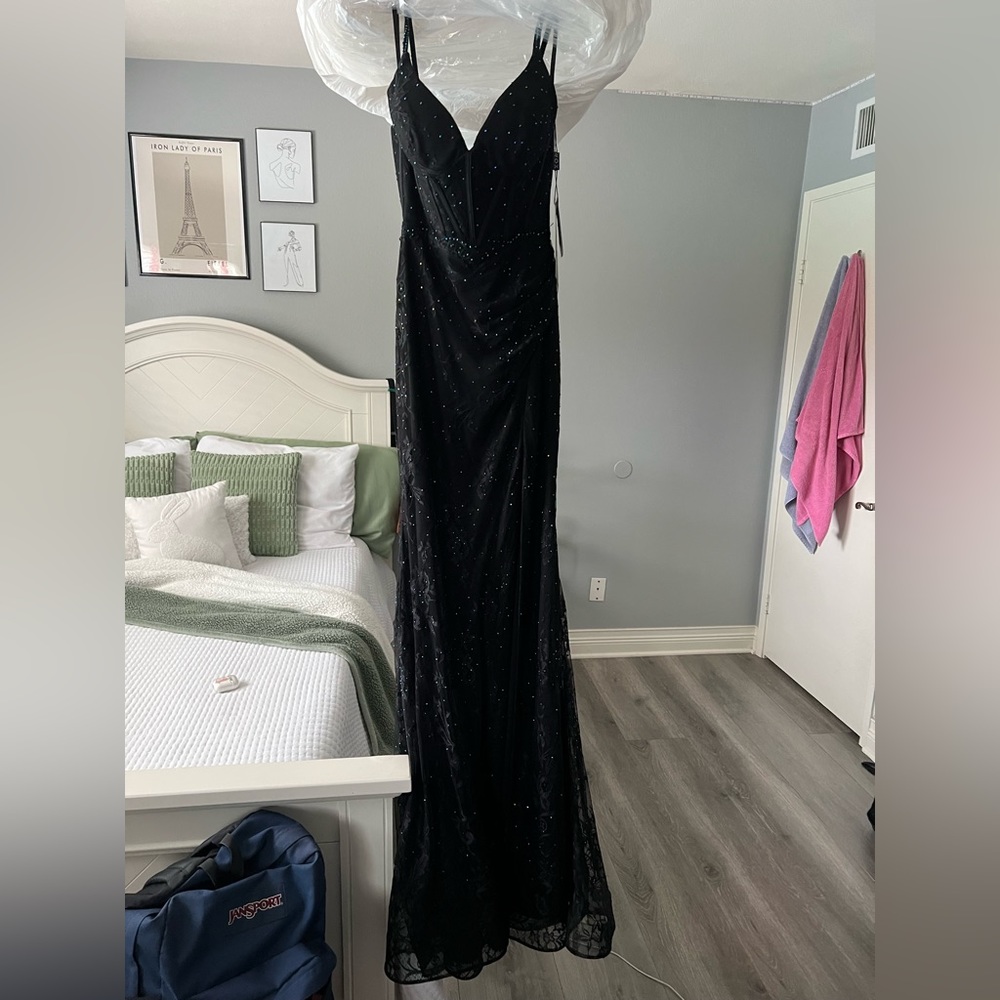 Black rhinestone prom dress